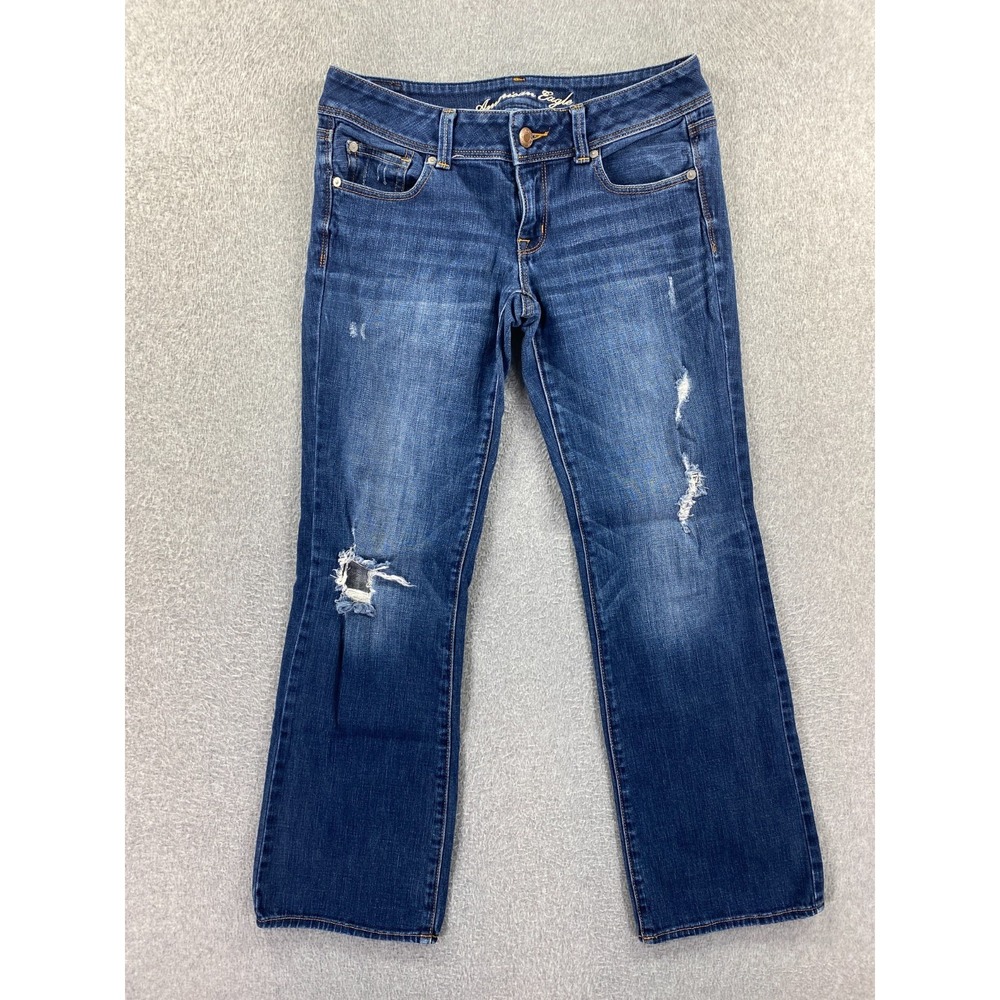 American Eagle Jeans Womens 8 Blue Slim Boot Stretch Distressed Denim Pants